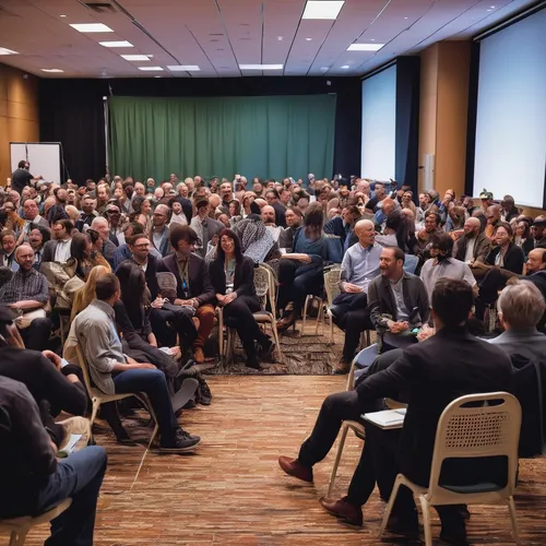 Describe a lively and energetic atmosphere at a NetZero conference.,the conference,academic conference,conference,seminar,conferencing,lean startup,conference hall,convention,general assembly,startup 