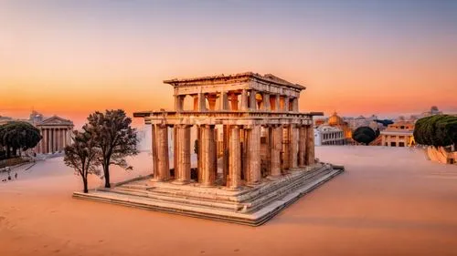 Greek temple in rome. Sunset ,ancient greek temple,greek temple,temple of diana,roman temple,temple of hercules,ancient roman architecture,the ancient world,doric columns,athens,the parthenon,partheno