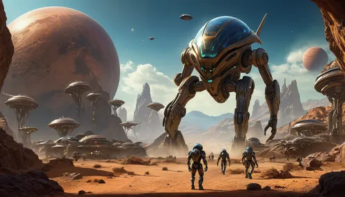 alien planet,sci fiction illustration,valerian,alien world,sci fi,futuristic landscape,desert planet,sci-fi,sci - fi,scifi,extraterrestrial life,science fiction,exoplanet,concept art,cg artwork,science-fiction,anthill,erbore,droid,carapace,Photography,General,Cinematic