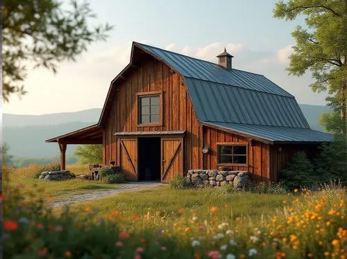 country cottage,red barn,home landscape,summer cottage,farmstead,farm house,wooden house,country house,meadow landscape,barnhouse,barn,the cabin in the mountains,farm hut,field barn,homesteader,little house,small cabin,beautiful home,house in the mountains,house in mountains,Photography,General,Realistic