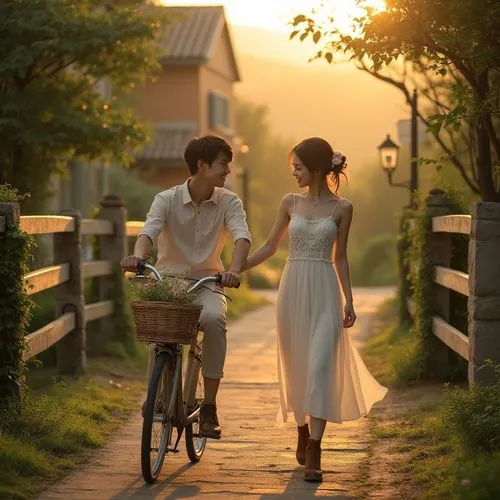 vintage boy and girl,romantic scene,girl and boy outdoor,bicycle ride,vintage man and woman,loving couple sunrise,vintage couple silhouette,honeymoon,eloping,madding,young couple,wedding photo viet,heartstrings,romantic look,elopement,bicycle riding,love couple,summer evening,suzong,as a couple,Photography,General,Realistic