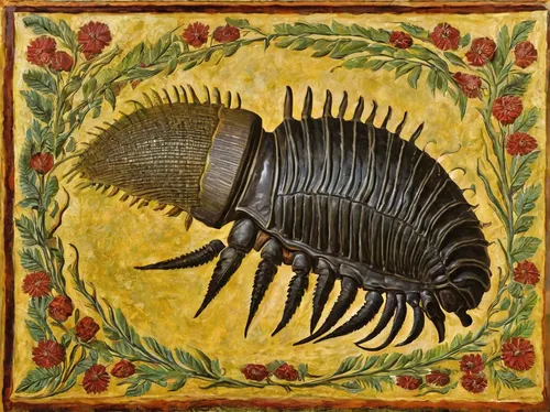 trilobite,cockroach,scarab,oriental cockroach,isopod,sarma,scorpio,armadillo,gammarus,mitochondrion,corn cockle,decorative plate,arthropod,nautilus,timballo,decorative fan,holacanthus,scarabs,fossil,ammonite,Art,Classical Oil Painting,Classical Oil Painting 04