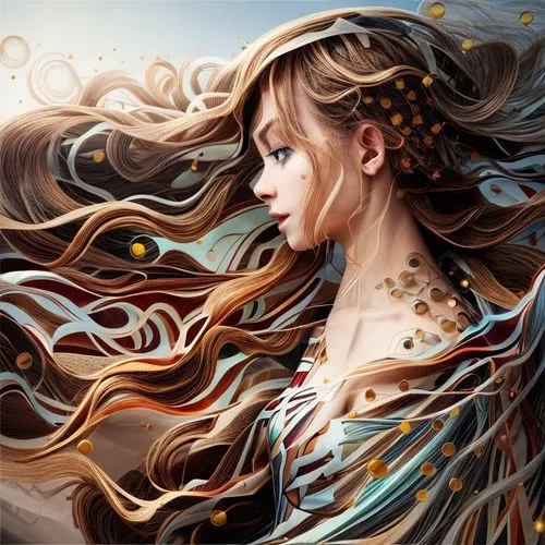 mermaid background,wind wave,mystical portrait of a girl,fantasy art,the wind from the sea,gold foil mermaid,boho art,little girl in wind,mermaid vectors,rapunzel,fantasy portrait,gypsy hair,swirling,