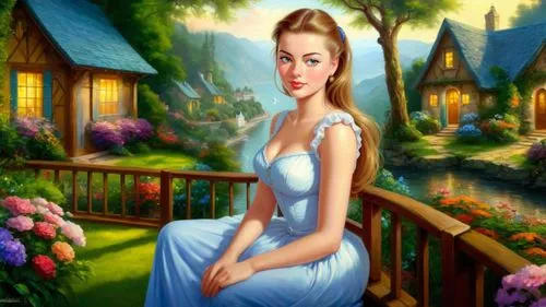 cinderella,fairy tale character,girl in the garden,girl in a long dress,fantasy picture,principessa,world digital painting,anarkali,belle,landscape background,housemaid,children's background,storybook character,cendrillon,vasilisa,cartoon video game background,portrait background,dorthy,fantasy portrait,dirndl