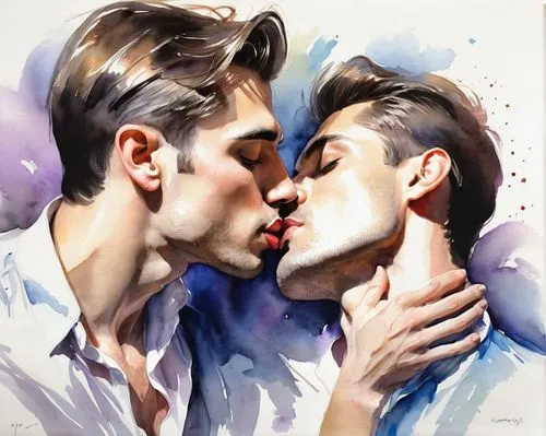 glbt,gay love,kissing,amorous,cheek kissing,watercolor,kiss,kissel,watercolor painting,hot love,romantic portrait,making out,gay couple,inter-sexuality,gay men,watercolor paint,tenderness,watercolour,two people,first kiss,Illustration,Paper based,Paper Based 11