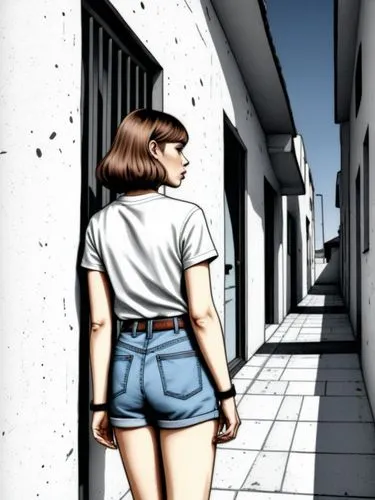 girl walking away,pixton,rotoscoped,rotoscope,sidestreets,woman walking