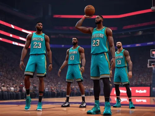 Craft an emotional NBA2King adventure, where the players embark on a journey to reclaim their lost glory and redemption.,south beach,basketball officials,buckets,grizzlies,teal and orange,nba,teal,roc