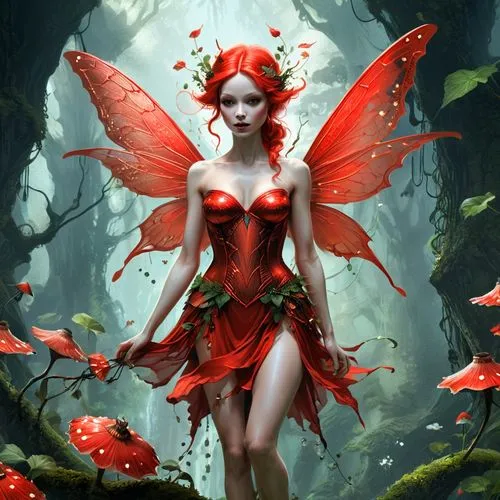 faerie,faery,red butterfly,evil fairy,fairy queen,flower fairy,Conceptual Art,Fantasy,Fantasy 02