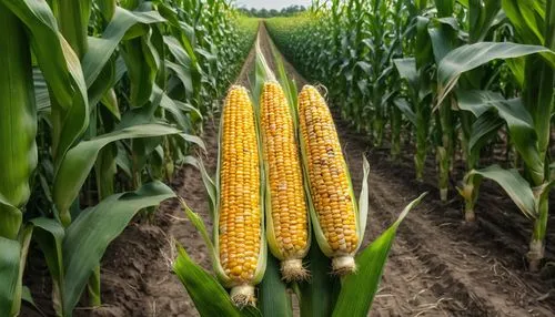 Corn cobs in corn plantation field.,two ears of corn in a field in the foreground,maize,corn pattern,cornhusker,corncobs,corn framing,corn field,Photography,General,Natural