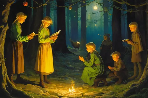 children's fairy tale,carol singers,carolers,fourth advent,happy children playing in the forest,the night of kupala,third advent,christmas circle,first advent,fairy lanterns,4 advent,christmas scene,fairies,fairy tale,second advent,fairy tales,nativity,the pied piper of hamelin,fairy forest,the occasion of christmas,Art,Classical Oil Painting,Classical Oil Painting 20