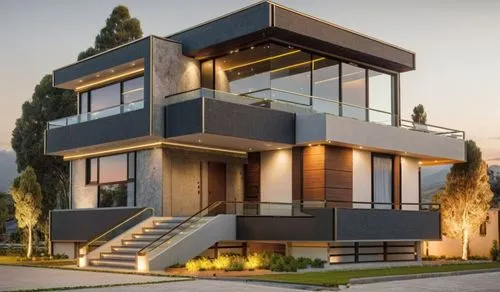 this modern house has stairs leading to the upper level,modern house,modern architecture,cubic house,cube house,cube stilt houses,smart house,Photography,General,Sci-Fi