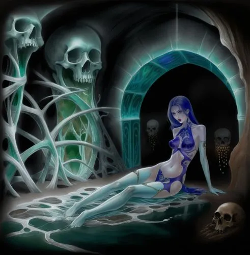 blue enchantress,fantasy picture,undine,cortana,pernicious,hekate,Illustration,Paper based,Paper Based 30