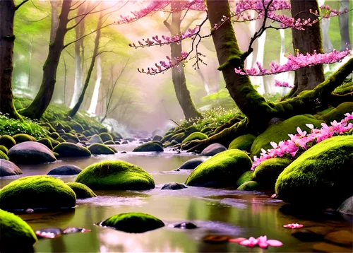 moss landscape,fairy forest,nature background,nature wallpaper,elven forest,cartoon video game background,forest landscape,fantasy landscape,fairytale forest,mushroom landscape,landscape background,nature landscape,brook landscape,green forest,fairy world,frog background,spring background,forest moss,forest background,swampy landscape,Illustration,Realistic Fantasy,Realistic Fantasy 20