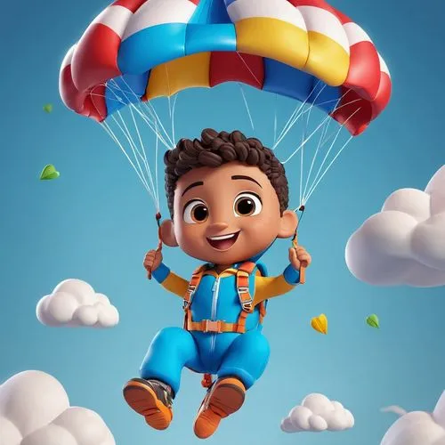 parachute jumper,skydiver,hot-air-balloon-valley-sky,parachutist,parachuting,cute cartoon character,kids illustration,lilo,cute cartoon image,parachute fly,skydiving,up,balloon trip,skydive,balloons flying,ballooning,balloon hot air,baby float,balloon,paratrooper,Unique,3D,3D Character