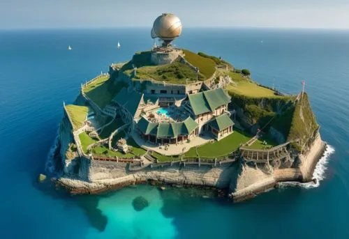 mushroom island,island suspended,islet,seafort,house of the sea,flying island,Photography,General,Realistic