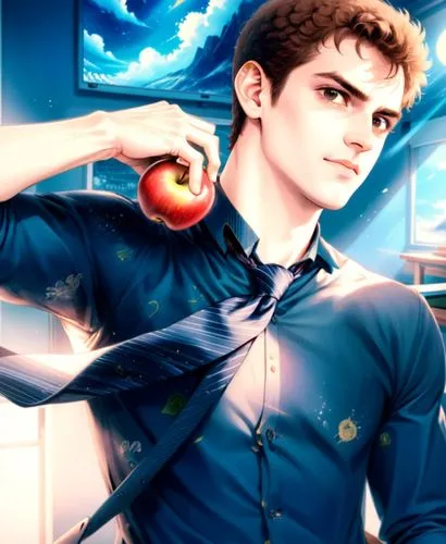 shirtless 
Hayden Christensen, wearing necktie, holding apple, classroom,a man in a tie is holding a apple,appleman,applemans,applebome,apple harvest,ripe apple,apple half,Anime,Anime,General