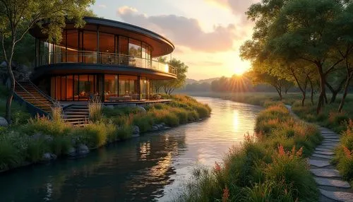 house by the water,home landscape,houseboat,summer cottage,house with lake,houseboats,landscape design sydney,beautiful home,dreamhouse,floating huts,river side,river landscape,landscape designers sydney,3d rendering,landscaped,wetlands,streamside,wooden house,boathouse,waterside,Photography,General,Realistic