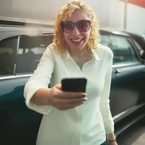 woman holding a smartphone,woman in the car,auto financing,zagreb auto show 2018,auto show zagreb 2018,girl and car,mobile banking,net promoter score,customer success,car sales,blonde woman reading a 