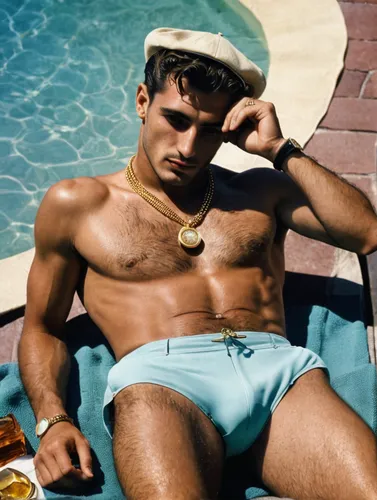 swim brief,model years 1960-63,joe iurato,blue hawaii,uomo vitruviano,adonis,yuri gagarin,male model,poolside,swimwear,brown sailor,sailor,freddie mercury,gardener,60s,two piece swimwear,swim cap,rio serrano,jockstrap,sunlounger