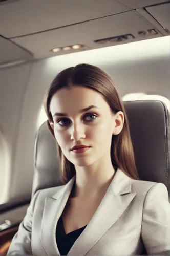 BUSINESSWOMAN SITTING ON THE AIRPLANE ARMCHAIR,flight attendant,airplane passenger,stewardess,air new zealand,airline travel,business jet,aircraft cabin,bussiness woman,aerospace manufacturer,china so