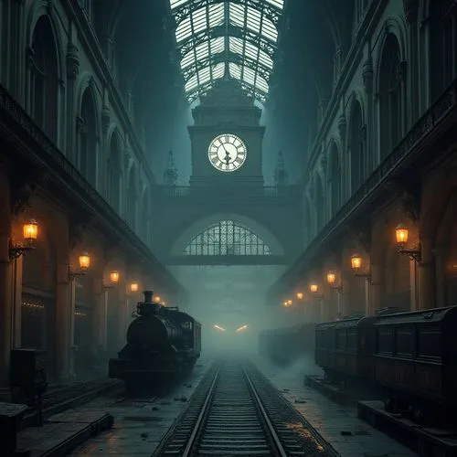 bioshock,dishonored,ghost locomotive,ghost train,carreau,diagon,train station passage,the train,railways,leadenhall,the train station,trainshed,hogwarts express,french train station,train,railroad station,eisenbahn,bremen,last train,victoriana,Photography,General,Realistic