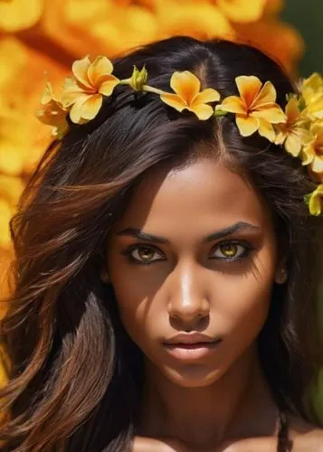 a woman in a floral crown looks like she is having sex,polynesian girl,marshallese,azilah,micronesian,beautiful girl with flowers,nahri,hula,girl in flowers,flower crown,polynesian,oshun,tahitian,mali