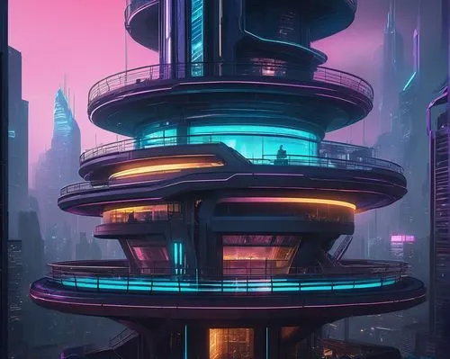 futuristic landscape,futuristic architecture,futuristic,arcology,cybertown,cybercity,scifi,polara,sedensky,cyberpunk,metropolis,cellular tower,skyscraper,futuristic art museum,hub,electric tower,hypermodern,jetsons,areopolis,sci - fi,Illustration,Retro,Retro 04