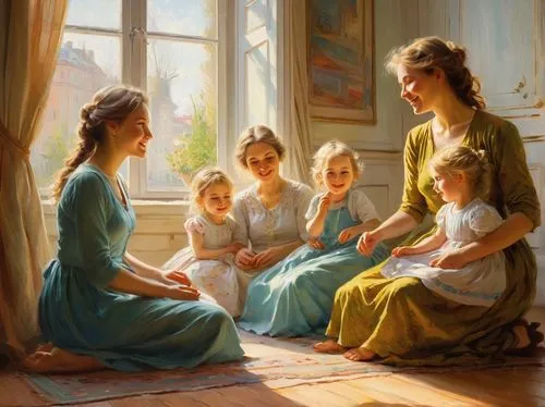 mother with children,the mother and children,mother and children,blessing of children,parents with children,mulberry family,children girls,holy family,harmonious family,parents and children,little angels,church painting,oil painting,the little girl's room,children,oil painting on canvas,little girls,nursery,childs,mother's,Art,Classical Oil Painting,Classical Oil Painting 18