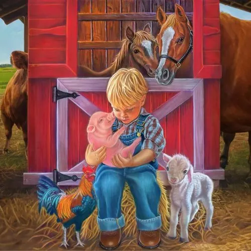 piglet barn,farm animals,pony farm,livestock,farmyard,farm animal,homesteaders,homesteader,oil painting on canvas,stable animals,barnyard,cattle show,red barn,farm set,dairymen,jasinski,homesteading,s