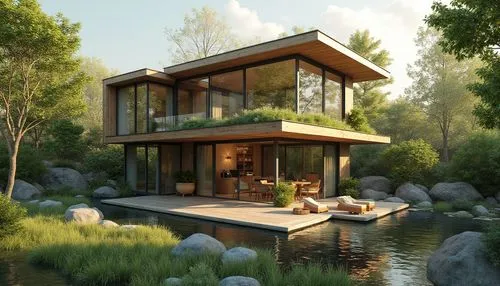 3d rendering,house by the water,summer house,pool house,forest house,mid century house,floating huts,summer cottage,grass roof,wooden house,modern house,render,timber house,landscape design sydney,house with lake,house in the forest,beautiful home,prefab,landscape designers sydney,revit,Photography,General,Realistic