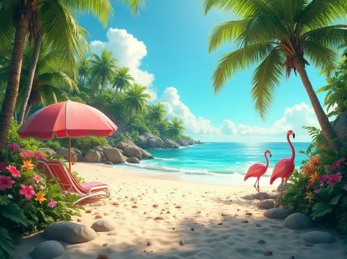 tropical beach,summer background,dream beach,umbrella beach,beach landscape,tropical island,paradise beach,beach scenery,tropical floral background,tropical sea,summer beach umbrellas,cartoon video game background,3d background,watermelon background,landscape background,beautiful beach,beach background,caribbean beach,tropics,ocean paradise,Photography,General,Realistic