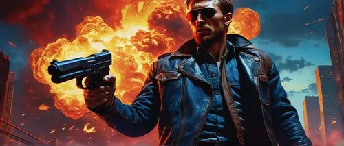 macmanus,terminator,wesker,terminate,fire background,mordenkainen,sci fiction illustration,man holding gun and light,eccleston,brubaker,glazkov,leon,commissario,garrison,thermite,hannegan,gunslinger,punisher,markus,boondock,Art,Artistic Painting,Artistic Painting 03