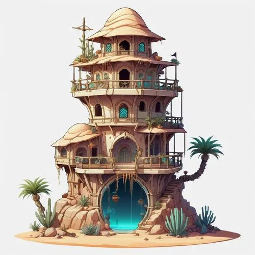 seaside resort,tropical house,house of the sea,beach house,dreamhouse,cesar tower,Illustration,Abstract Fantasy,Abstract Fantasy 11