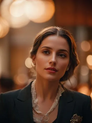 A perfect woman.,a woman standing wearing a black jacket and pearls necklace,sarikaya,petka,harkavy,woman in menswear,stana,henstridge,Photography,General,Cinematic