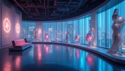 futuristic art museum,aqua studio,art gallery,glass wall,emp,lobby,blue room,modern room,mahdavi,nightclub,a museum exhibit,the sculptures,spaceship interior,luxe,tron,ufo interior,futuristic,sanctum,cybercity,metropolis,Photography,General,Realistic