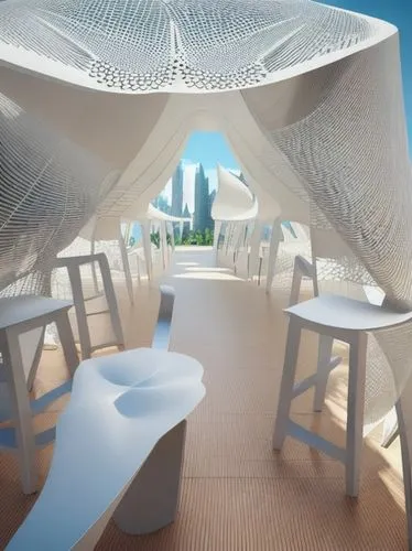 sky space concept,ufo interior,3d rendering,school design,futuristic architecture,futuristic art museum,honeycomb structure,hanging chair,canopy bed,daylighting,render,dining table,archidaily,ice hotel,3d rendered,sky apartment,3d render,outdoor table,soumaya museum,building honeycomb
