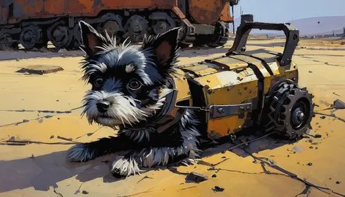 small dog,schnaufer,schnauzer,terrier,schnauzers,mad max,schnauss,westland terrier,mudlark,dakka,turover,stray dog on beach,beach dog,off-road outlaw,caboose,tankink,sand bucket,vigilant dog,bulldozer