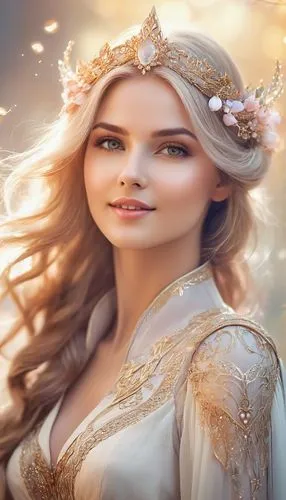 fairy tale character,galadriel,celtic woman,fairy queen,eilonwy,white rose snow queen,Illustration,Realistic Fantasy,Realistic Fantasy 01