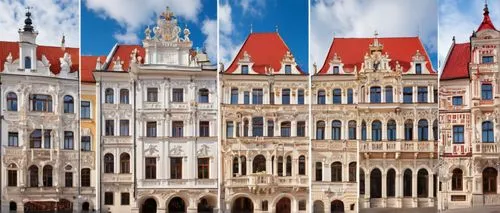 Baroque-style building, Lithuania, Vilnius Old Town, grandiose facade, ornate decorations, white stone walls, red-tiled roof, Gothic spires, stained glass windows, intricate carvings, wooden door, iro