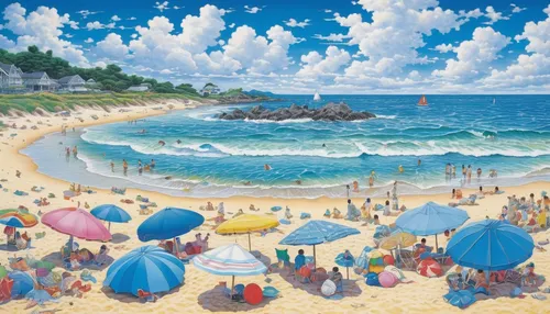 summer beach umbrellas,tamarama,beach landscape,umbrella beach,people on beach,seaside resort,copacabana,dream beach,bondi beach,brazilian beach,paradise beach,beach scenery,beach umbrella,beautiful beach,sandy beach,lover's beach,bondi,most beach,sea beach,mountain beach,Illustration,Japanese style,Japanese Style 18