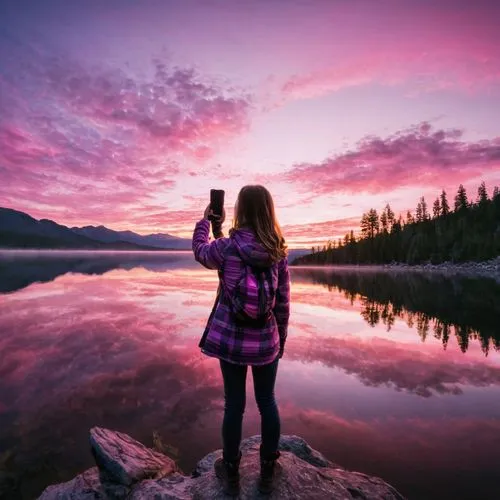 girl making selfie,taking photo,nature photographer,taking picture,taking photos,pink dawn,Conceptual Art,Daily,Daily 09