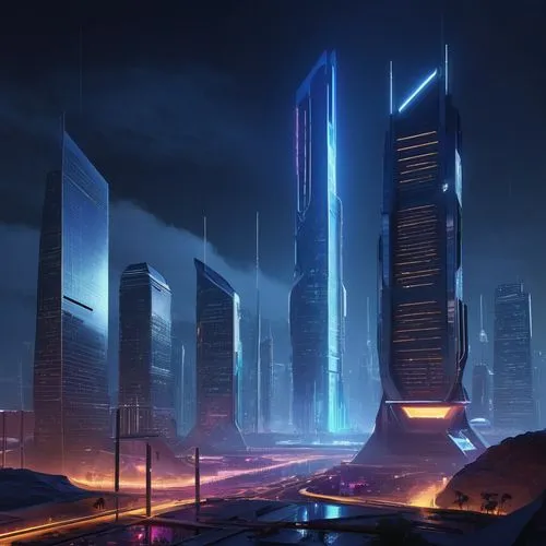 cybercity,futuristic landscape,ordos,sulaco,cyberport,monoliths,kharak,metropolis,cybertown,areopolis,coruscant,cyberia,vanu,futuristic architecture,coldharbour,arcology,cardassia,skylstad,barrayaran,dystopian,Conceptual Art,Sci-Fi,Sci-Fi 14