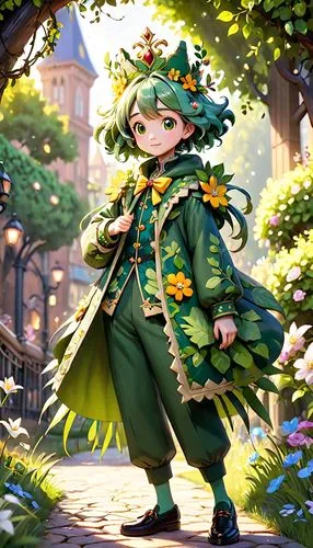 marie leaf,medusa gorgon,fairy peacock,flora,frog prince,forest clover,fiori,camellia,background ivy,alm,fae,tiki,garden fairy,green garden,green wreath,forest background,rusalka,girl in a wreath,belarus byn,dryad,Anime,Anime,Cartoon