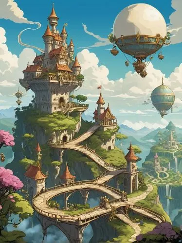 fantasy world,bird kingdom,mushroom island,fantasy city,fairy world,fantasy landscape,Illustration,Children,Children 04