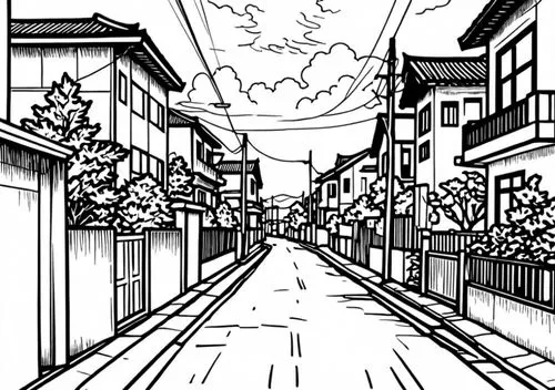 street,a drawing of the back alley of a village,narrow street,alleyway,sidestreet,sidestreets,alley,alleyways,Design Sketch,Design Sketch,Rough Outline