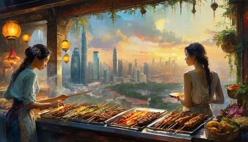 yakitori,vendors,greenmarket,fruit market,qibao,the market,fish market,merchants,market,fishmarket,mid-autumn festival,takoyaki,floating market,street food,barbecue,kowloon,shanghai,farmer's market,mercados,bazaar,Conceptual Art,Fantasy,Fantasy 05