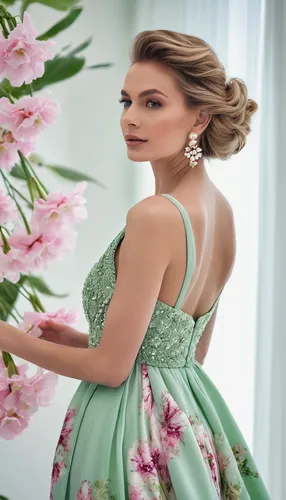 quinceanera dresses,bridal clothing,ball gown,beautiful girl with flowers,evening dress,wedding dresses,spring background,bridal jewelry,floral background,spring crown,novruz,flower wall en,romantic look,debutante,green dress,girl in flowers,social,bridal dress,quinceañera,dahlia white-green,Photography,General,Realistic