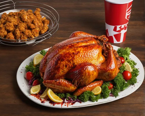 Imagine a deliciously juicy KFC turkey, seasoned to perfection. Describe the mouthwatering aroma and tender meat that leaves you craving for more.,turkey dinner,turkey meat,thanksgiving turkey,roast c