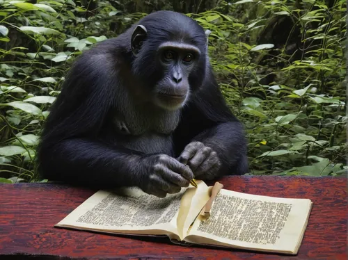 common chimpanzee,chimpanzee,great apes,primate,crab-eating macaque,bonobo,newspaper reading,reading the newspaper,reading magnifying glass,reader,macaque,cercopithecus neglectus,ape,chimp,primates,read a book,relaxing reading,reading,national geographic,lecture,Illustration,Japanese style,Japanese Style 18