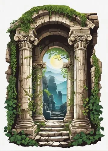 stone gate,mausoleum ruins,archways,the ruins of the,rose arch,ruins,archway,frame border illustration,castle ruins,fantasy landscape,background design,cliffside,doorways,ancient city,alfheim,artemis temple,limestone arch,rock arch,terrarium,frame flora,Unique,Design,Sticker